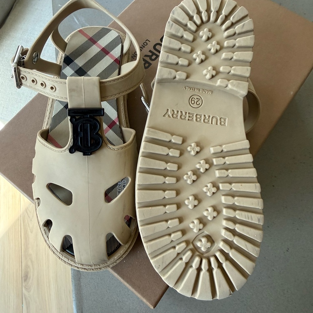 Burberry Kids Tan Logo Clog Sandals - Picture 6 of 12